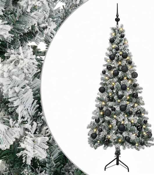 Műkarácsonyfa gömbbel 120 cm 150 LED Meleg fehér PVC és fém