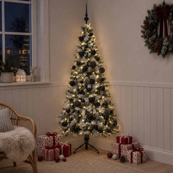 Műkarácsonyfa gömbbel 120 cm 150 LED Meleg fehér PVC és fém