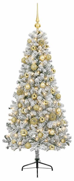 Műkarácsonyfa gömbbel 120 cm 150 LED Meleg fehér PVC és fém