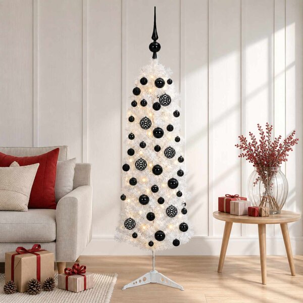 Karcsú műkarácsonyfa gömbökkel 150 cm 150 LED Meleg fehér