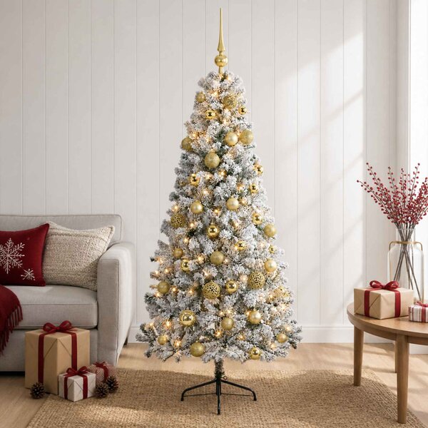 Műkarácsonyfa gömbbel 120 cm 150 LED Meleg fehér PVC és fém