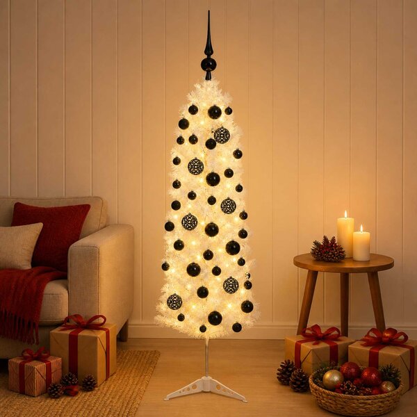 Karcsú műkarácsonyfa gömbökkel 150 cm 150 LED Meleg fehér