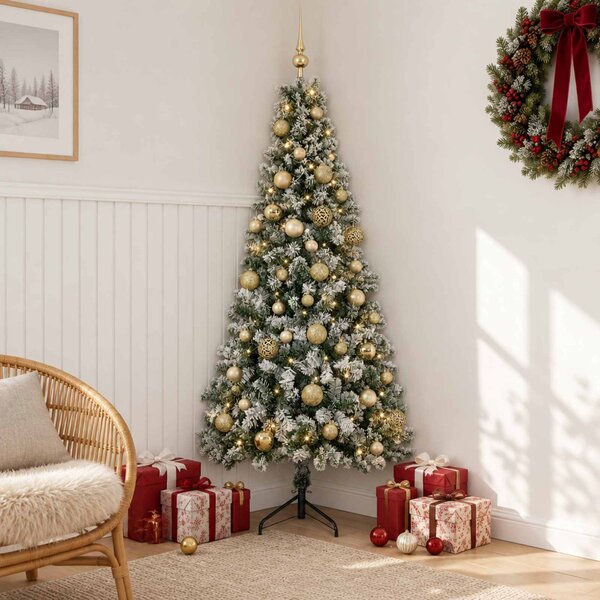 Műkarácsonyfa gömbbel 120 cm 150 LED Meleg fehér PVC és fém