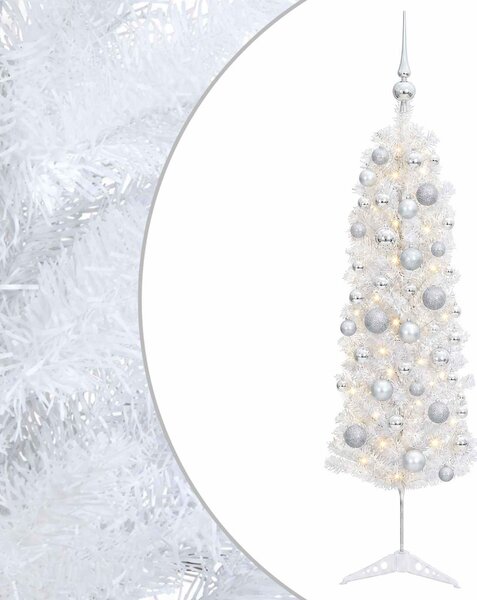 Karcsú műkarácsonyfa gömbökkel 150 cm 150 LED Meleg fehér