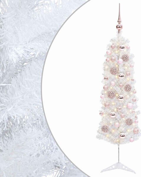 Karcsú műkarácsonyfa gömbökkel 150 cm 150 LED Meleg fehér