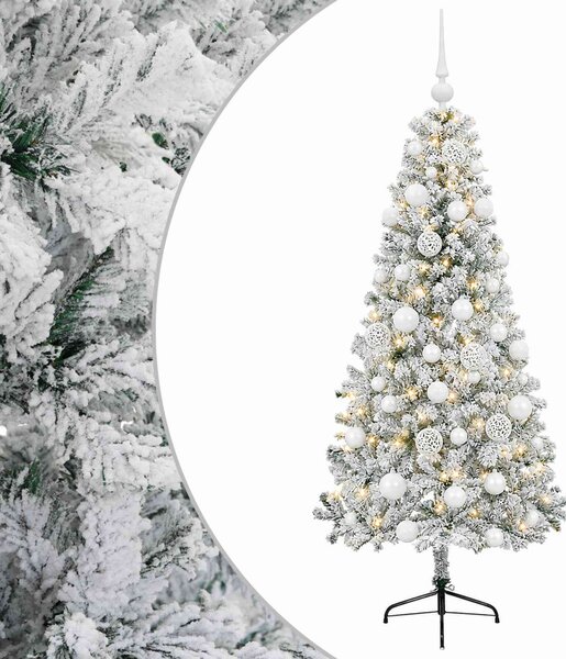 Műkarácsonyfa gömbbel 120 cm 150 LED Meleg fehér PVC és fém