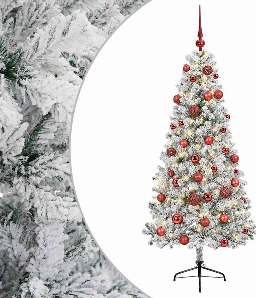 Műkarácsonyfa gömbbel 120 cm 150 LED Meleg fehér PVC és fém