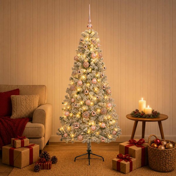 Műkarácsonyfa gömbbel 120 cm 150 LED Meleg fehér PVC és fém