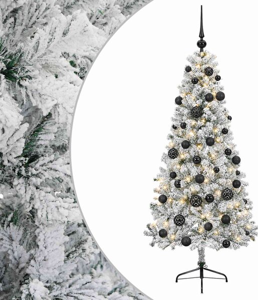 Műkarácsonyfa gömbbel 120 cm 150 LED Meleg fehér PVC és fém