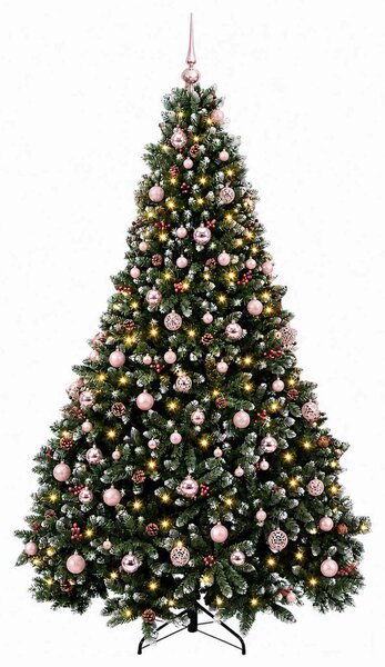 Zöld műkarácsonyfa gömbökkel 210 cm 300 LED Meleg fehér