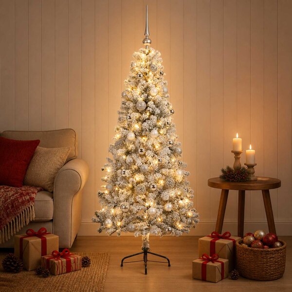 Műkarácsonyfa gömbbel 120 cm 150 LED Meleg fehér PVC és fém