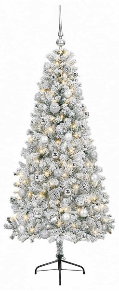 Műkarácsonyfa gömbbel 120 cm 150 LED Meleg fehér PVC és fém