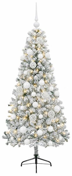 Műkarácsonyfa gömbbel 120 cm 150 LED Meleg fehér PVC és fém