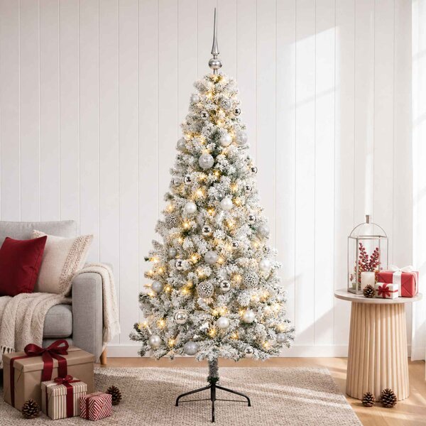 Műkarácsonyfa gömbbel 120 cm 150 LED Meleg fehér PVC és fém
