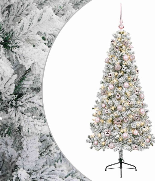 Műkarácsonyfa gömbbel 120 cm 150 LED Meleg fehér PVC és fém