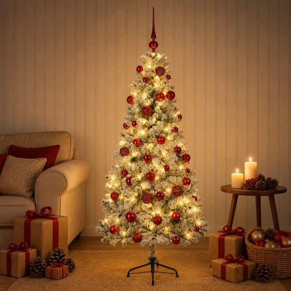 Műkarácsonyfa gömbbel 120 cm 150 LED Meleg fehér PVC és fém