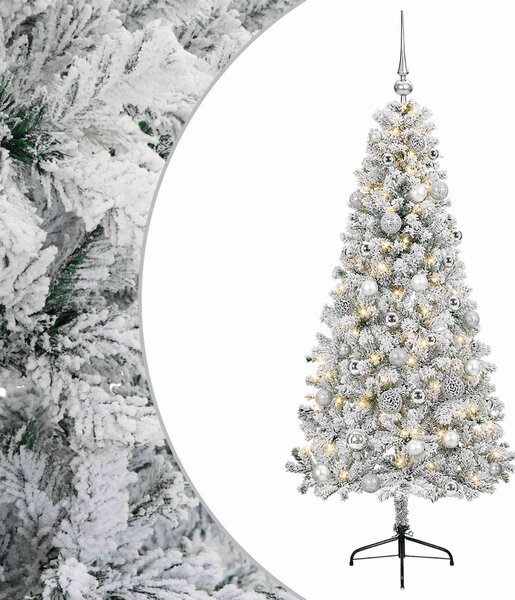 Műkarácsonyfa gömbbel 120 cm 150 LED Meleg fehér PVC és fém