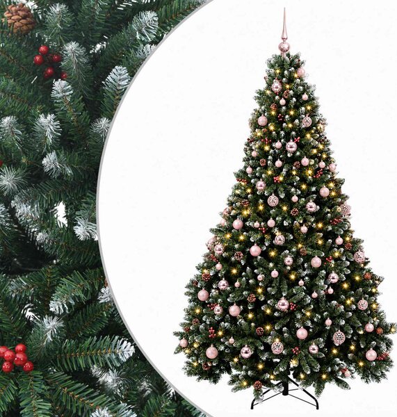 Zöld műkarácsonyfa gömbökkel 210 cm 300 LED Meleg fehér