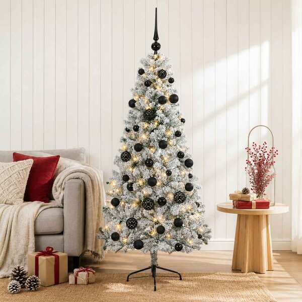 Műkarácsonyfa gömbbel 120 cm 150 LED Meleg fehér PVC és fém