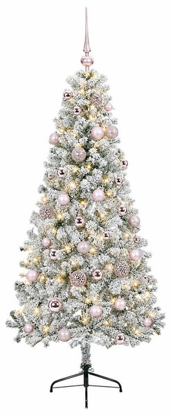 Műkarácsonyfa gömbbel 120 cm 150 LED Meleg fehér PVC és fém