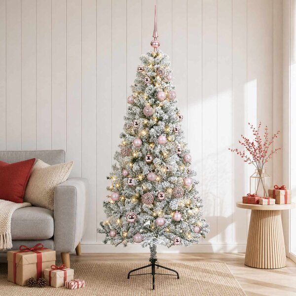 Műkarácsonyfa gömbbel 120 cm 150 LED Meleg fehér PVC és fém