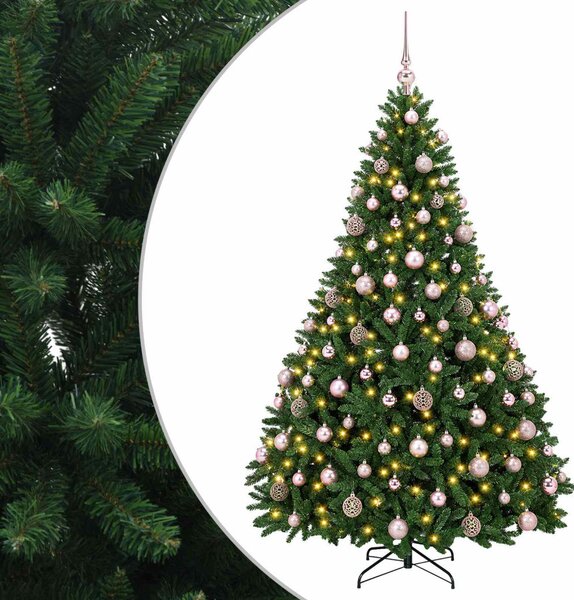 Műkarácsonyfa középzöld gömbökkel 180 cm 300 LED Meleg fehér