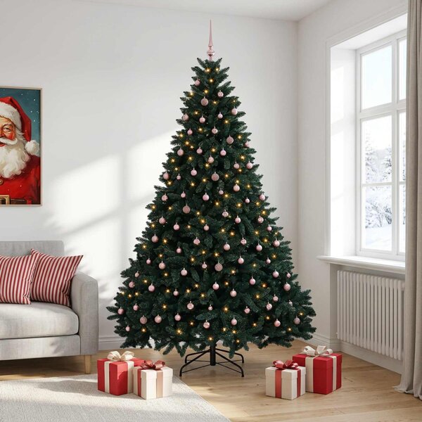 Sötétzöld műkarácsonyfa gömbökkel 270 cm 600 LED Meleg fehér