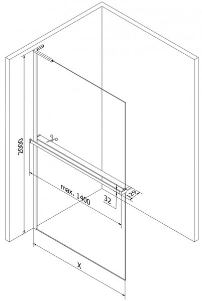 Mexen Kioto+ L, Walk-In zuhany paraván polccal és akasztóval 70 x 200 cm, 8mm szürke üveg, króm profil, 800-070-123-01-40