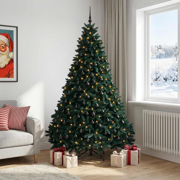 Sötétzöld műkarácsonyfa gömbökkel 270 cm 600 LED Meleg fehér