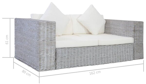2 személyes szürke természetes rattan kanapé párnával
