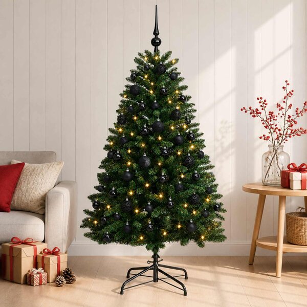 Műkarácsonyfa középzöld gömbökkel 180 cm 300 LED Meleg fehér