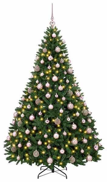 Műkarácsonyfa középzöld gömbökkel 180 cm 300 LED Meleg fehér