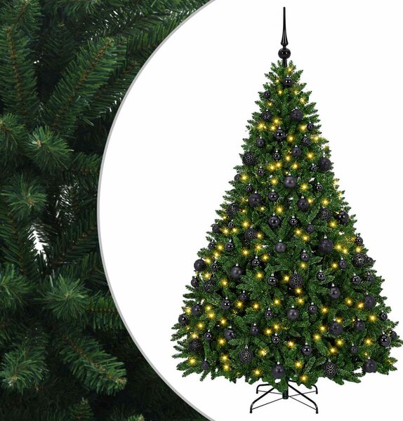 Műkarácsonyfa középzöld gömbökkel 180 cm 300 LED Meleg fehér