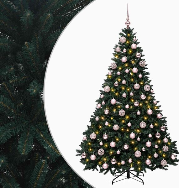 Sötétzöld műkarácsonyfa gömbökkel 240 cm 300 LED Meleg fehér