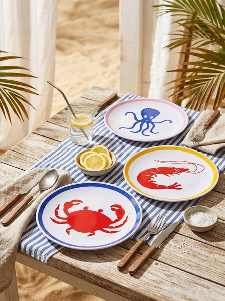 Sinsay - Kerámia tányér rák mintával - kék