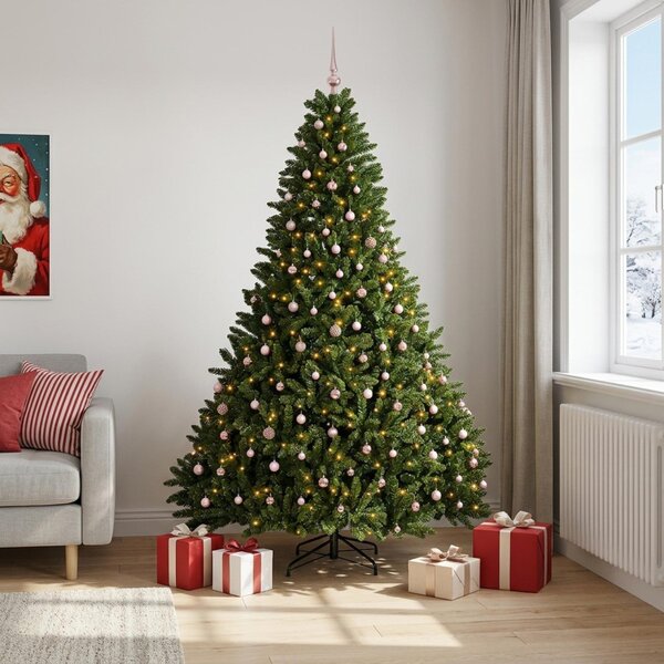 Világos zöld műkarácsonyfa gömbökkel 270 cm 600 LED Meleg fehér