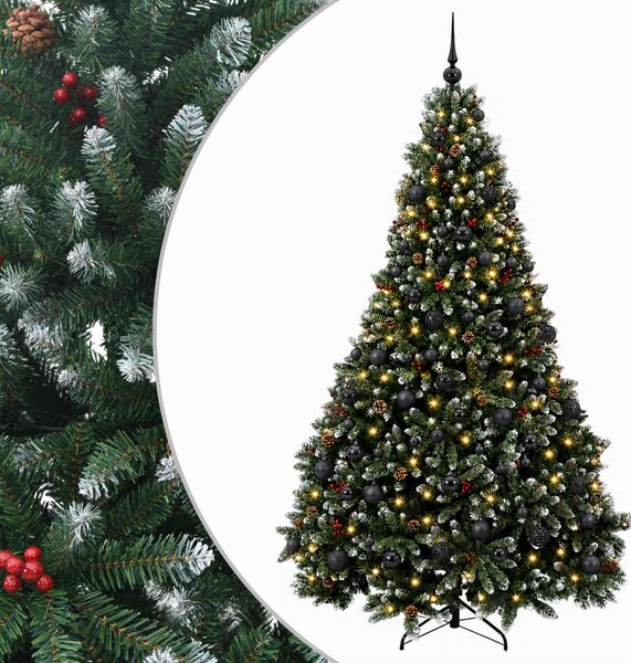 Műkarácsonyfa gömbökkel, zöld 210 cm 300 LED Meleg fehér