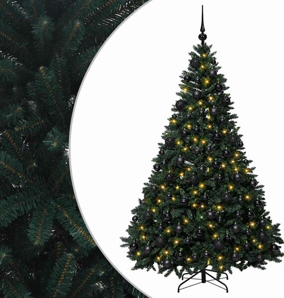 Sötétzöld műkarácsonyfa gömbökkel 240 cm 300 LED Meleg fehér