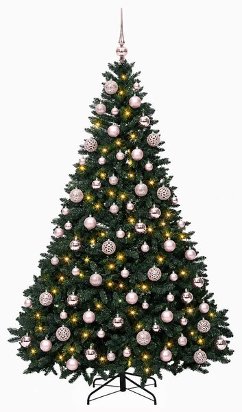 Sötétzöld műkarácsonyfa gömbökkel 240 cm 300 LED Meleg fehér