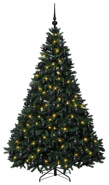 Sötétzöld műkarácsonyfa gömbökkel 240 cm 300 LED Meleg fehér