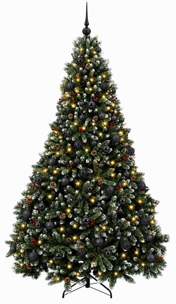 Műkarácsonyfa gömbökkel, zöld 210 cm 300 LED Meleg fehér
