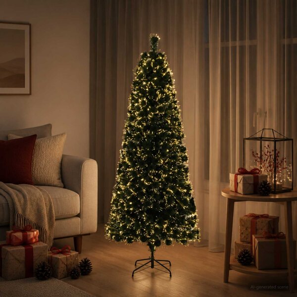 Optikai szálas műfenyő 120 cm 12 LED Meleg fehér PVC Zöld