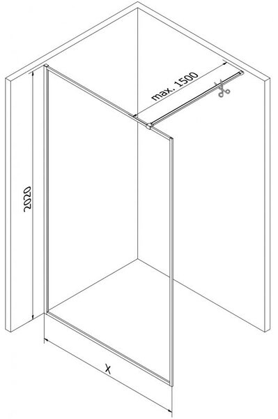 Mexen Kioto-XF Walk-in zuhanyfal kerettel 110 x 202 cm, grafit 10 mm, fekete - 800-110-104-70-40-X