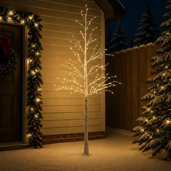 Nyírfa karácsonyfa Fehér 25 x 25 x 210 cm Műanyag 406 LED