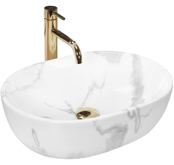 Rea Amelia Marmo Shiny, kerámia munkalap mosogató 480x345x135 mm, kőutánzat, REA-U8001