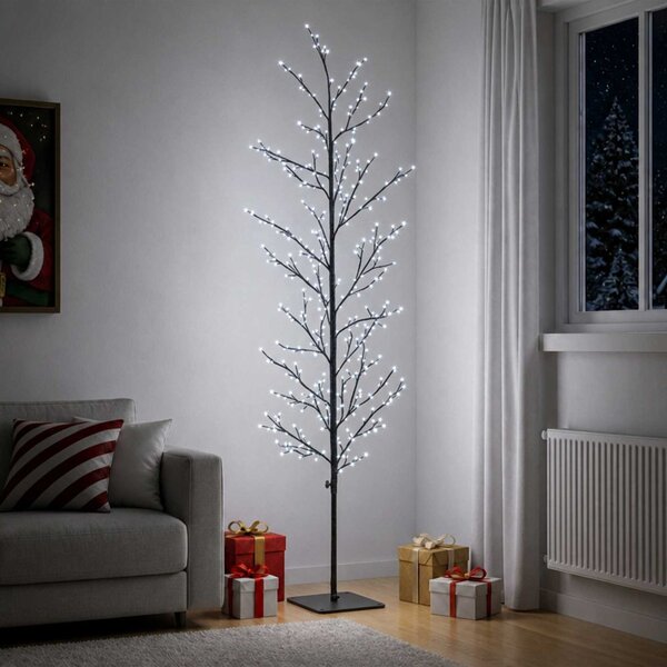 Karácsonyi LED-es nyírfa Fekete 180 cm Acél 459 LED