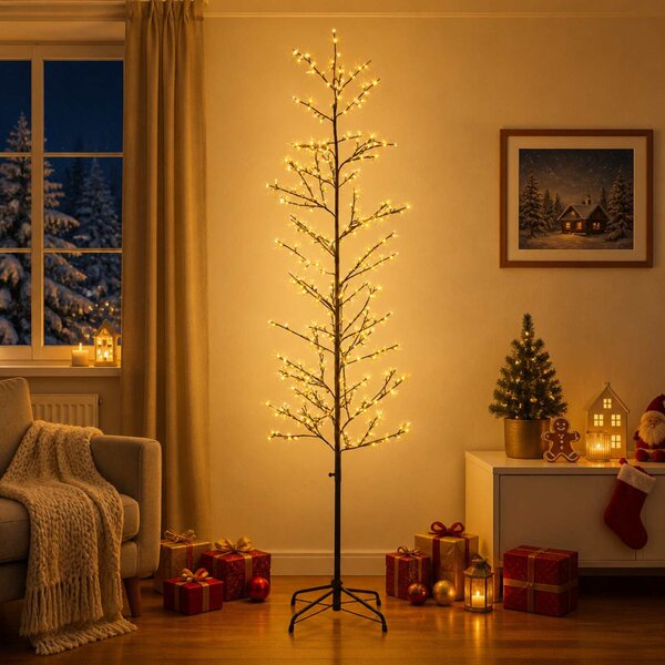 Karácsonyi LED-es nyírfa Fekete 47 x 210 cm Acél 567 LED