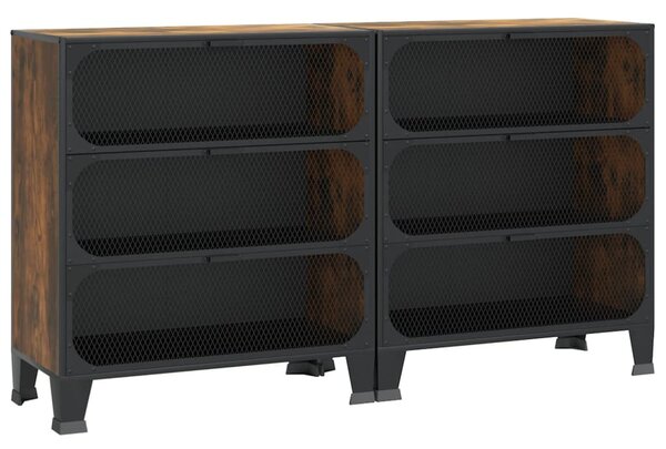 2 db rusztikus barna fém és MDF tárolószekrény 72 x 36 x 82 cm