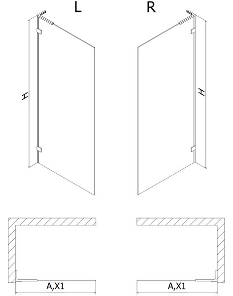 Mexen Lunar L, zuhanyfal bal oldali 50 x 200 cm, 8 mm-es átlátszó üveg, rozéarany profil, 830L-050-000-60-00-L