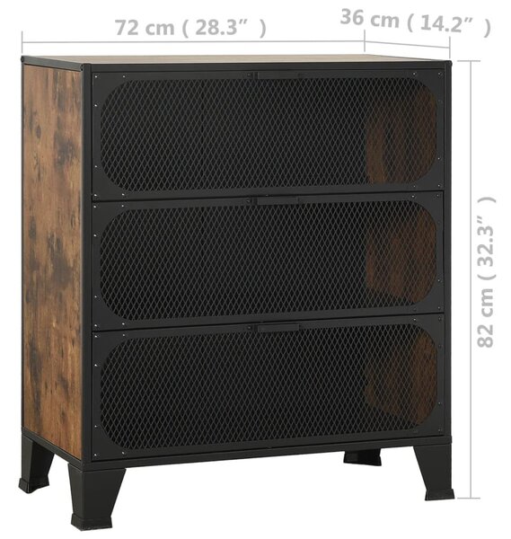 2 db rusztikus barna fém és MDF tárolószekrény 72 x 36 x 82 cm
